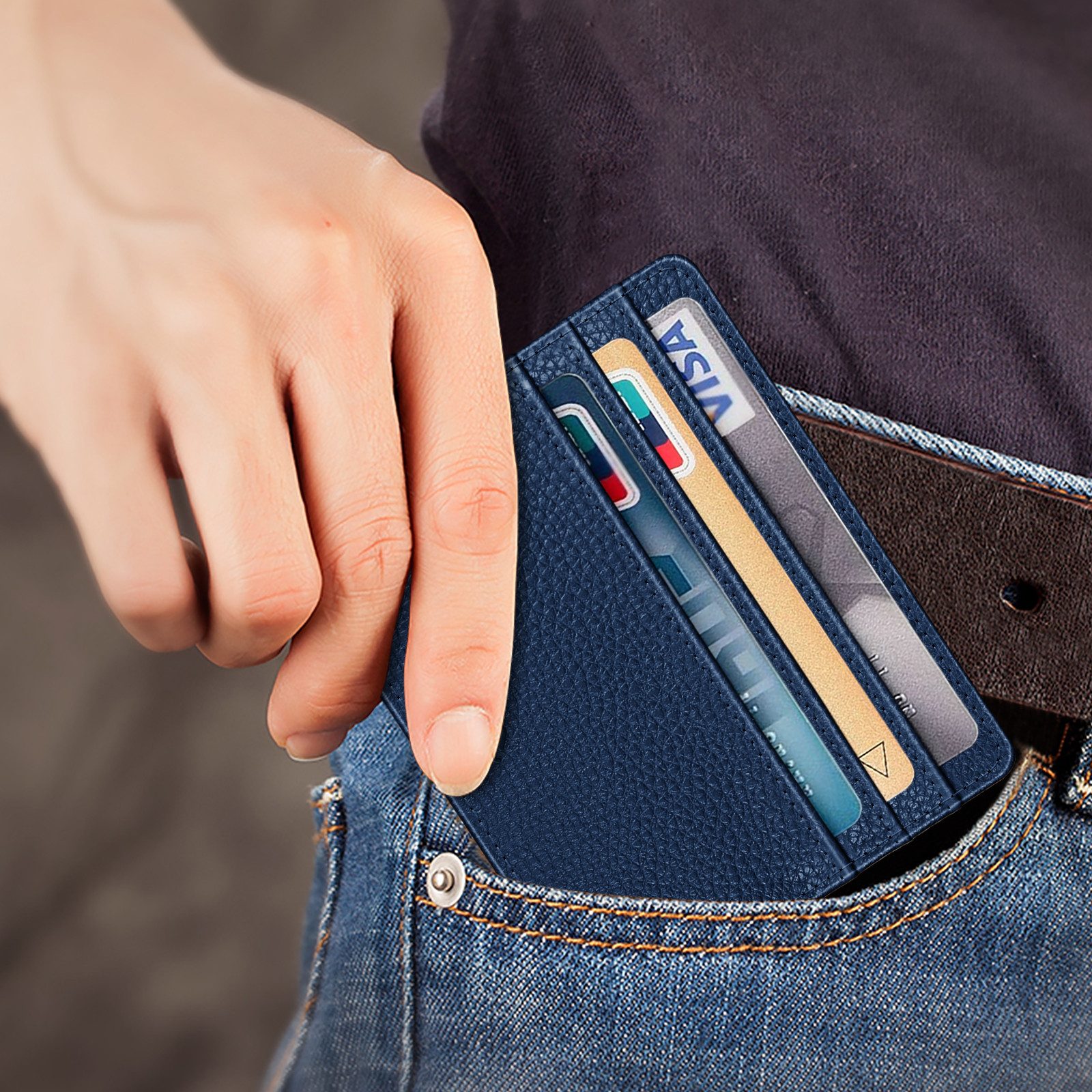 Fintie Mini Geldbörse Flache Kartenetui Ausweishülle, Premium Kunstleder RFID Schutz, Slim Geldbeutel Kreditkartenetui mit ID-Fenster & Schnellzugriff-Fach
