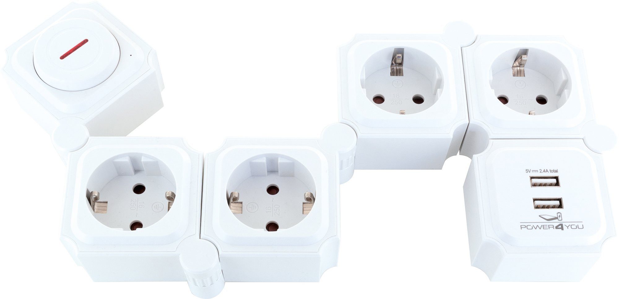 Schwaiger 660074 Mehrfachsteckdose 6-fach (4 Steckdosen, 2 USB Buchsen, Personenschutz, Kabellänge 1.5 m), flexibel