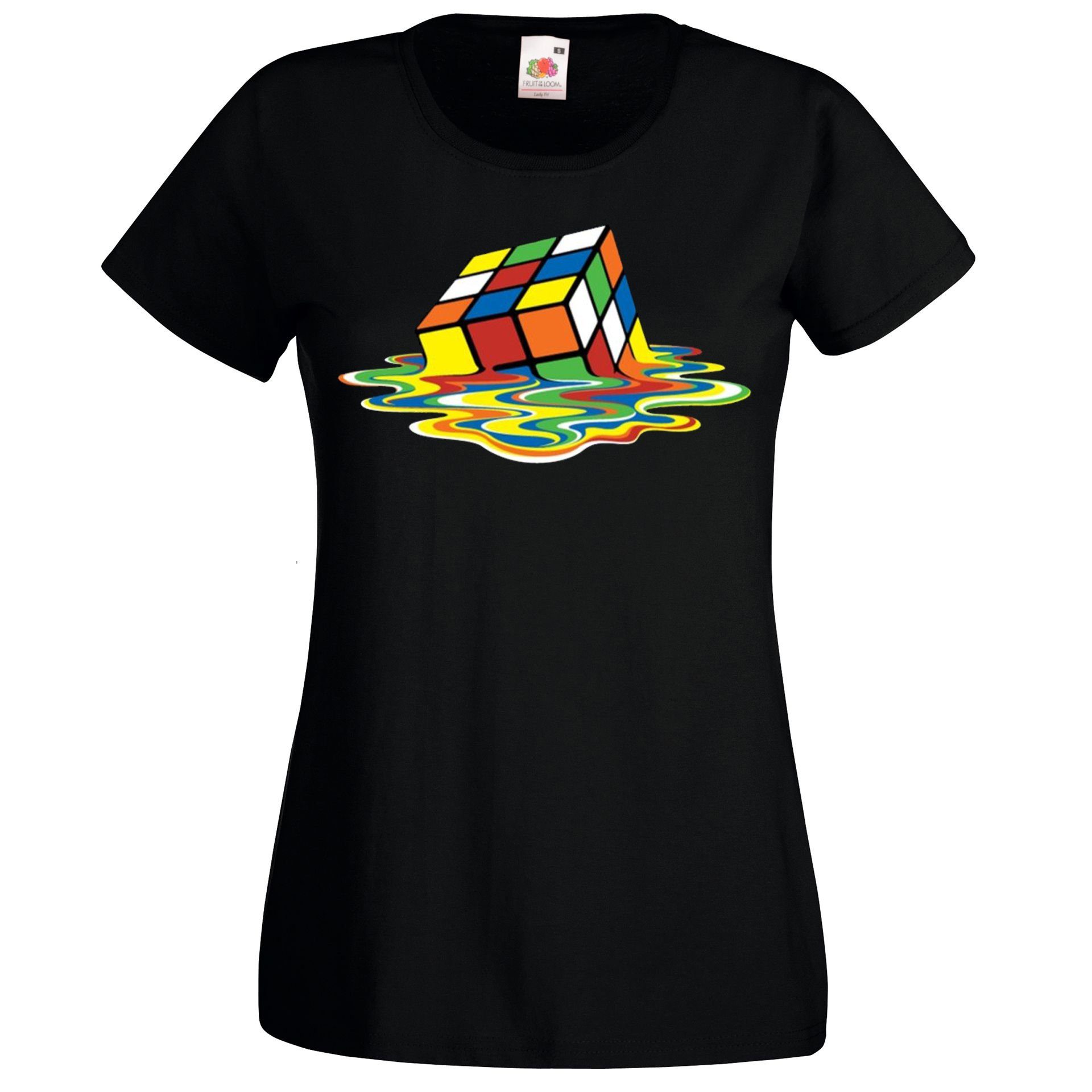 Youth Designz T-Shirt Zauberwürfel Damen Shirt mit witzigem Frontprint Schwarz