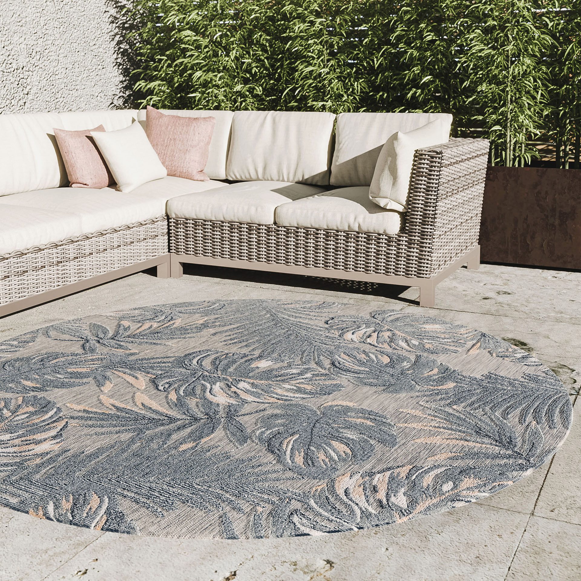 Interiyou Outdoorteppich Florenz, Rund, Höhe: 5 mm, Teppich für draußen, Garten, Terrasse, Küchenteppich, Wetterfest