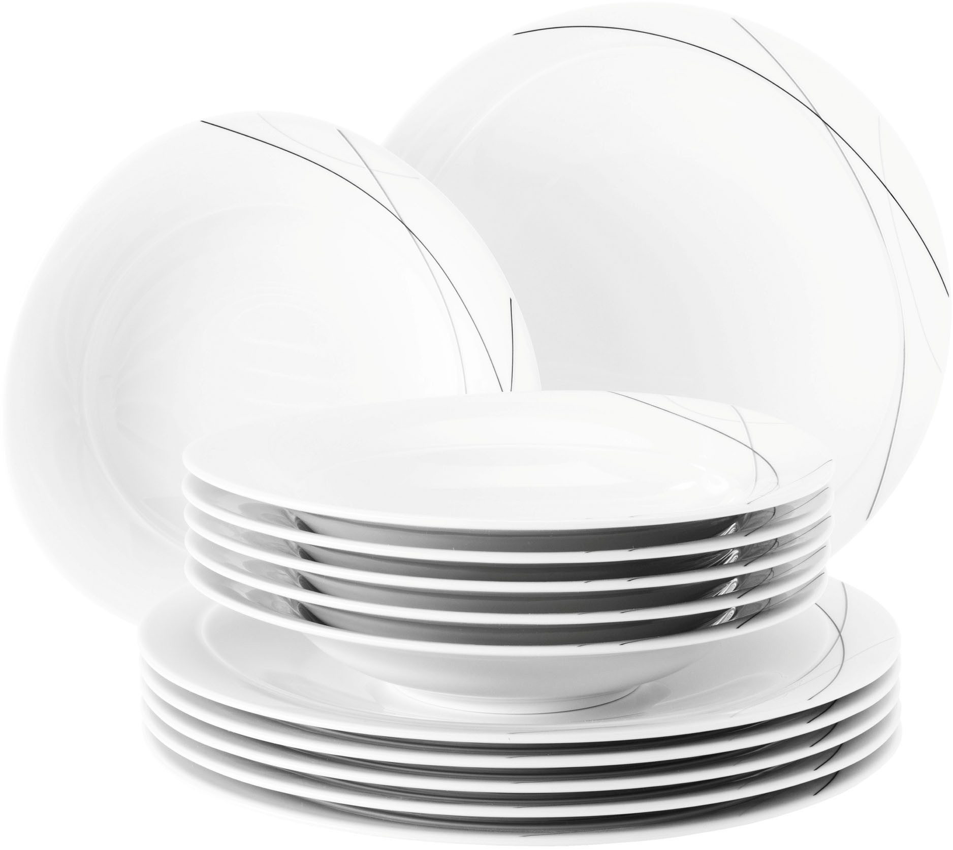 Seltmann Weiden Tafelservice Teller Set, Geschirr-Set Trio Highline (12-tlg), 6 Personen, Porzellan, Teller-Set, Suppenteller, Made in Germany, 12 Teile, für 6 Personen