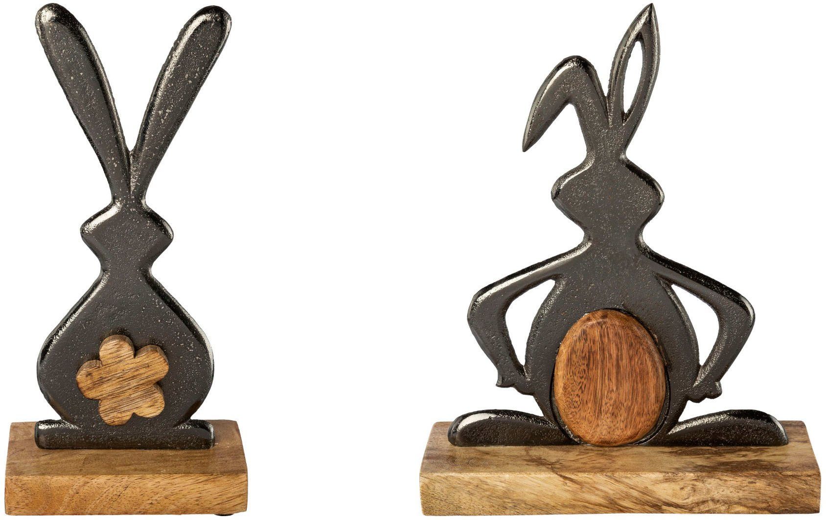 Creativ home Osterhase JUSTIN (Set, 2 St), Osterdeko aus Holz und Aluminium anthrazit | Osterhasen