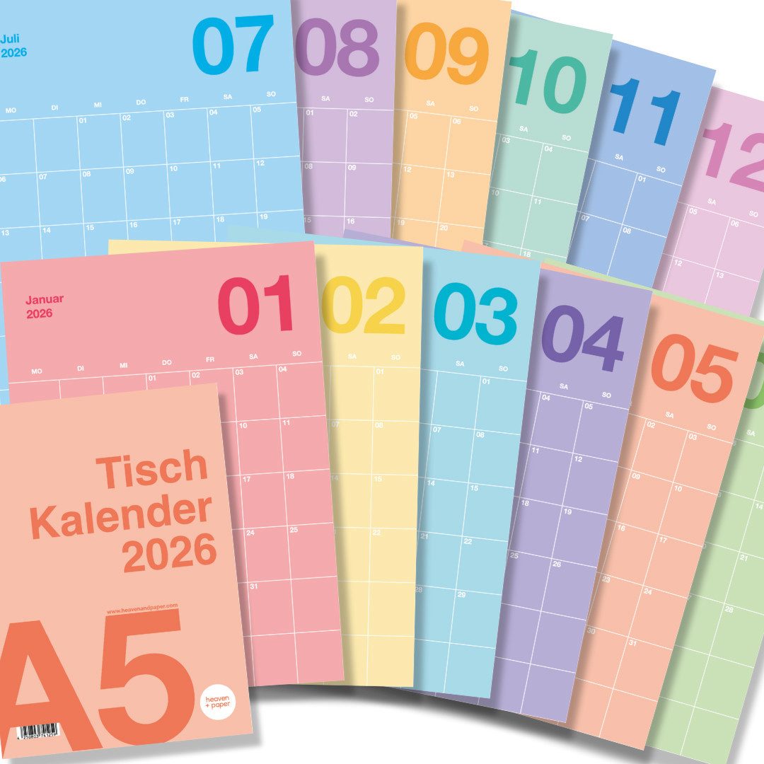 heaven+paper Tischkalender Tischkalender A5, der bunte, hochwertig verarbeitet & modernes Design, Hergestellt in Deutschland