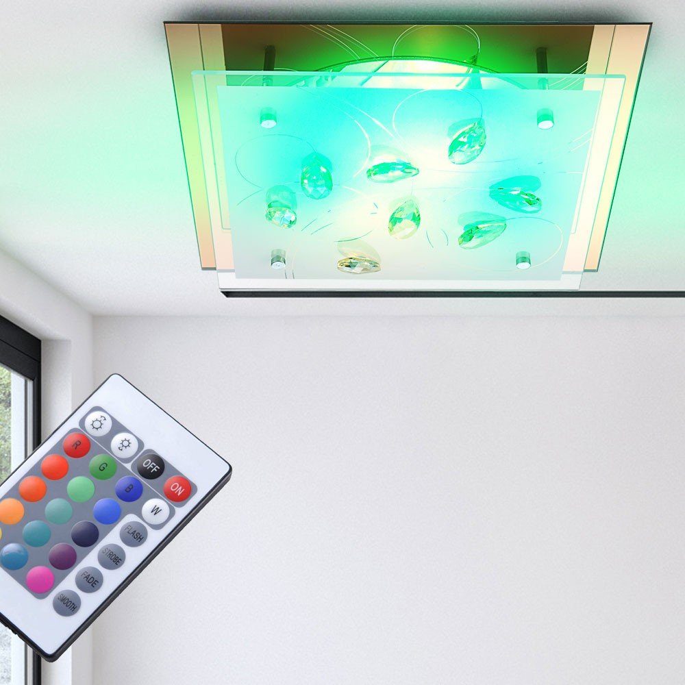 etc-shop LED Deckenleuchte, Leuchtmittel inklusive, Warmweiß, Farbwechsel, Decken Leuchte Wohnraum Chrom Lampe Fernbedienung Dimmer im Set