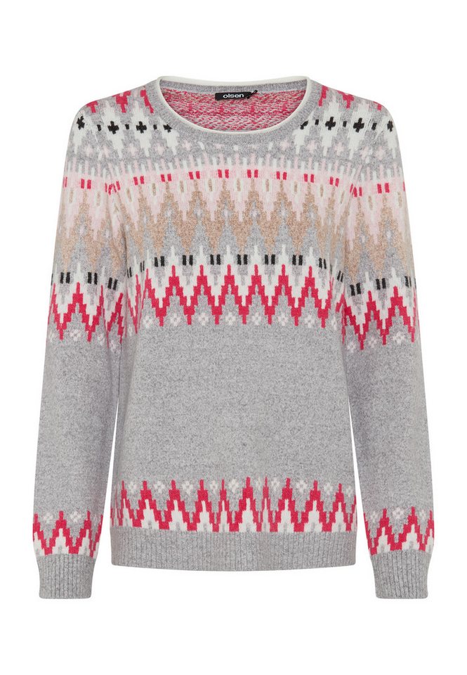Olsen Strickpullover mit Panneaux-Dessin und Rundhalsausschnitt