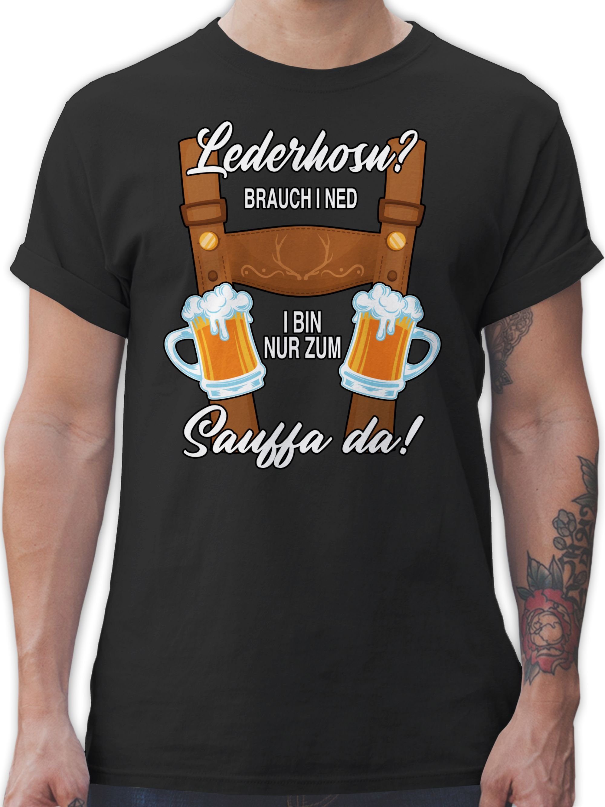 Shirtracer T-Shirt Trachten Outfit Sauffa Lederhose Lausbub Mode für Oktoberfest Herren 01 Schwarz
