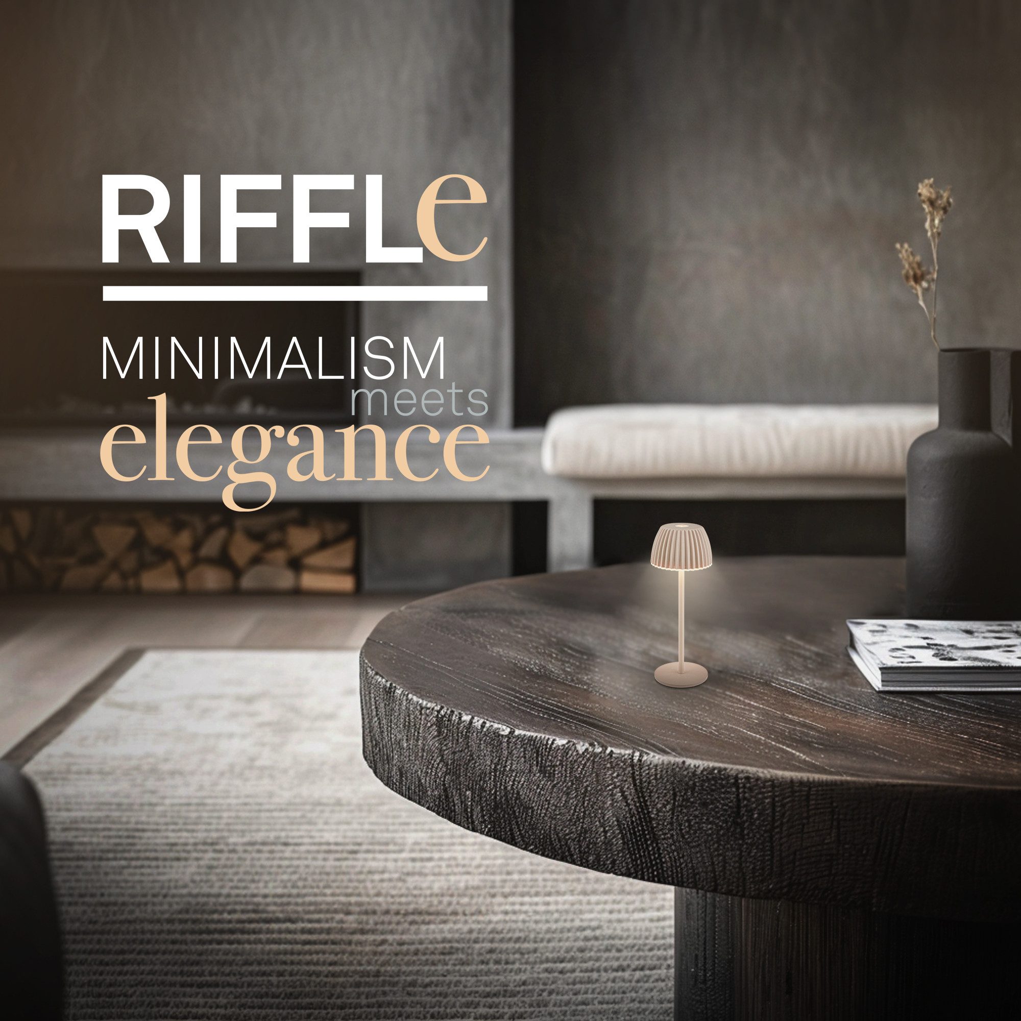 Briloner Leuchten LED Tischleuchte Riffle Tischlampe kabellos Akku USB-C dimmbar Design Award, LED fest integriert, 2700K- Extra-Warmweiß, Akku tauschbar, Indoor/Outdoor, Balkon, Wohnzimmer, Esszimmer