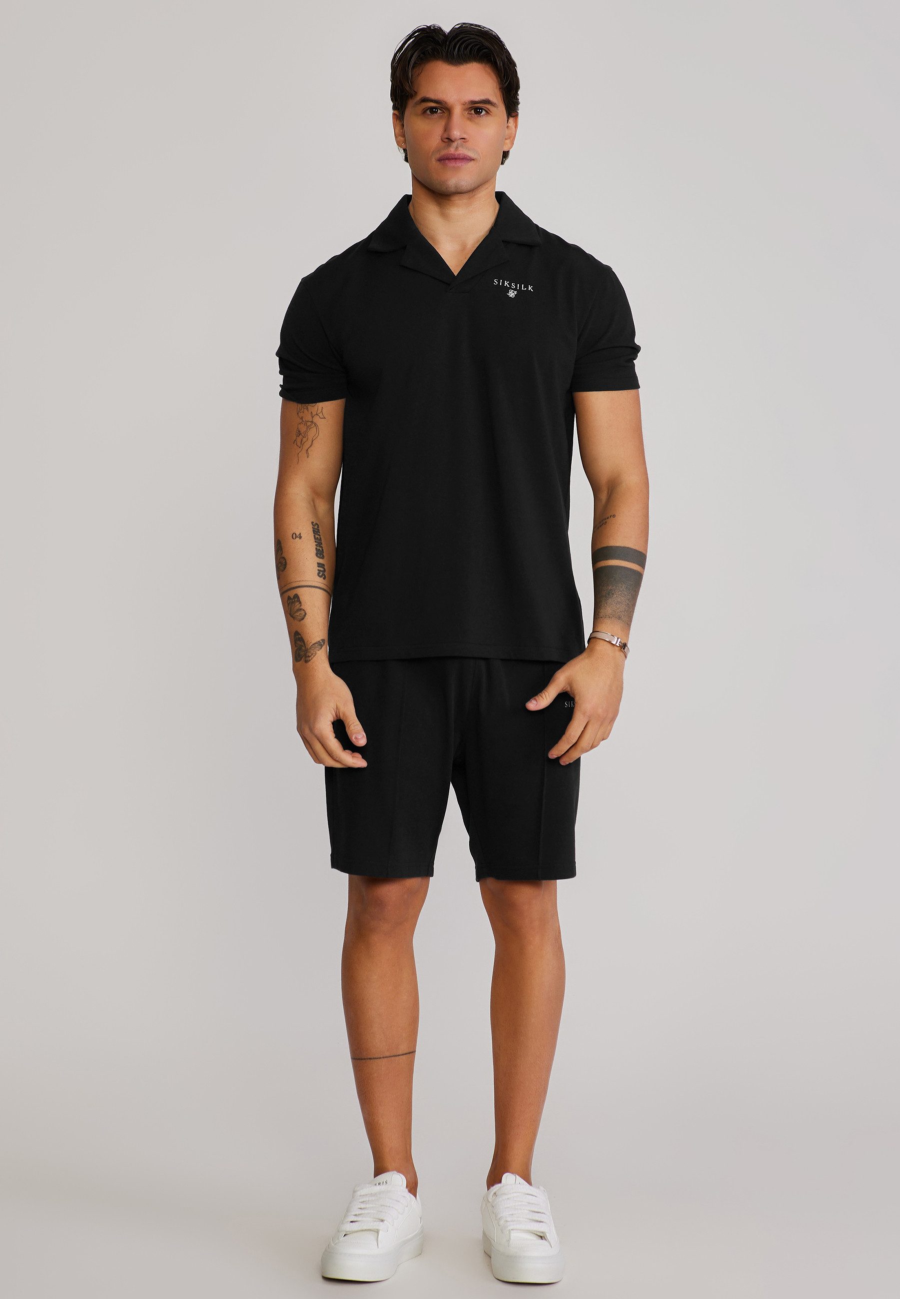 Siksilk Poloshirt SikSilk Herren Schwarz Polo and Shorts Set