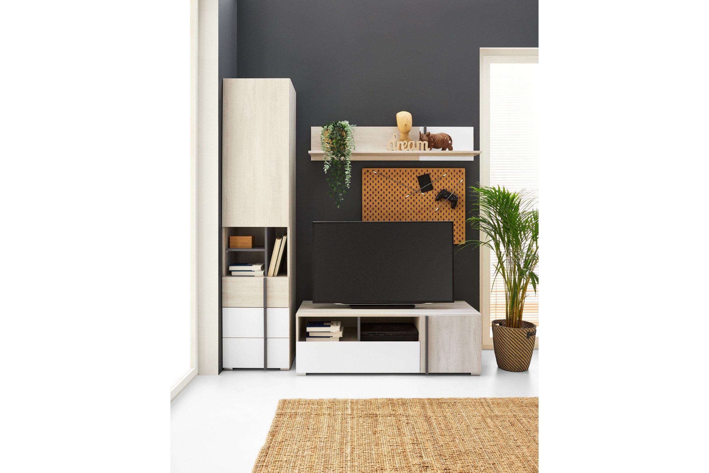 Deine Möbel 24 TV-Schrank REMI 12 TV-Lowboard 120 cm breit (Set, 2-St., Kinderzimmer Jugendzimmer Wohnzimmer) REMI Kollektion Weiß Holz Anthrazit