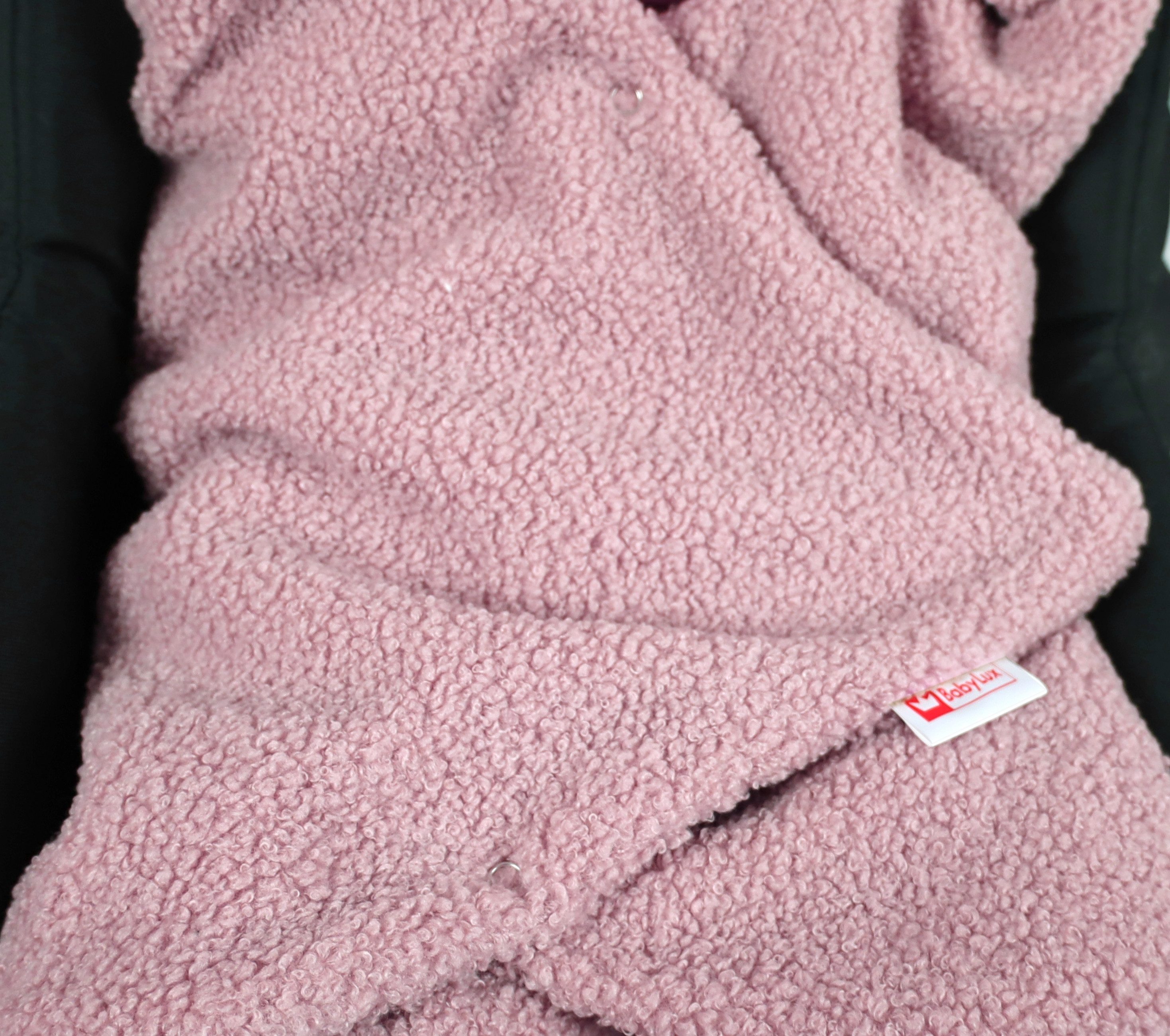 BabyLux Babyschale Warme Einschlagdecke Bouclé 80x80 cm für Autositz Decke 0+, Bouclé - Rosa - 80x80cm