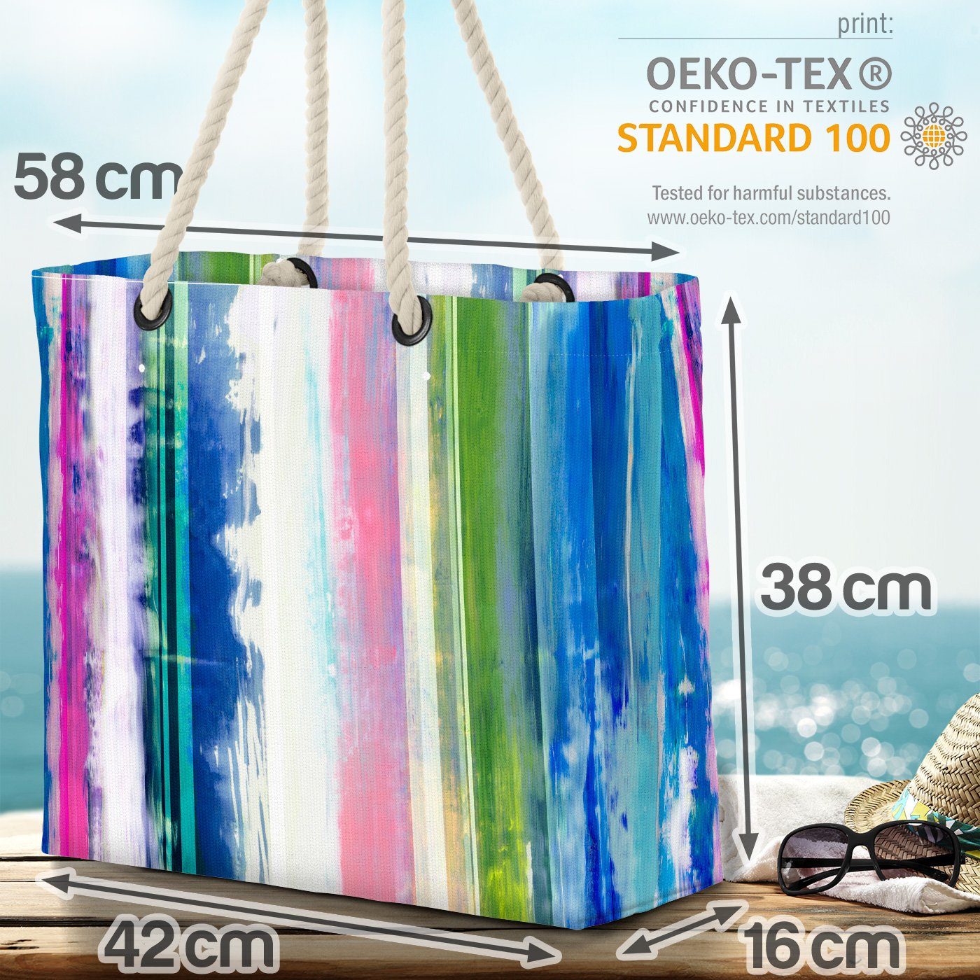 VOID Strandtasche (1-tlg), Bag Beach Streifen bunt Aquarell gestreift Farben Batik Wasserfarben Streifen