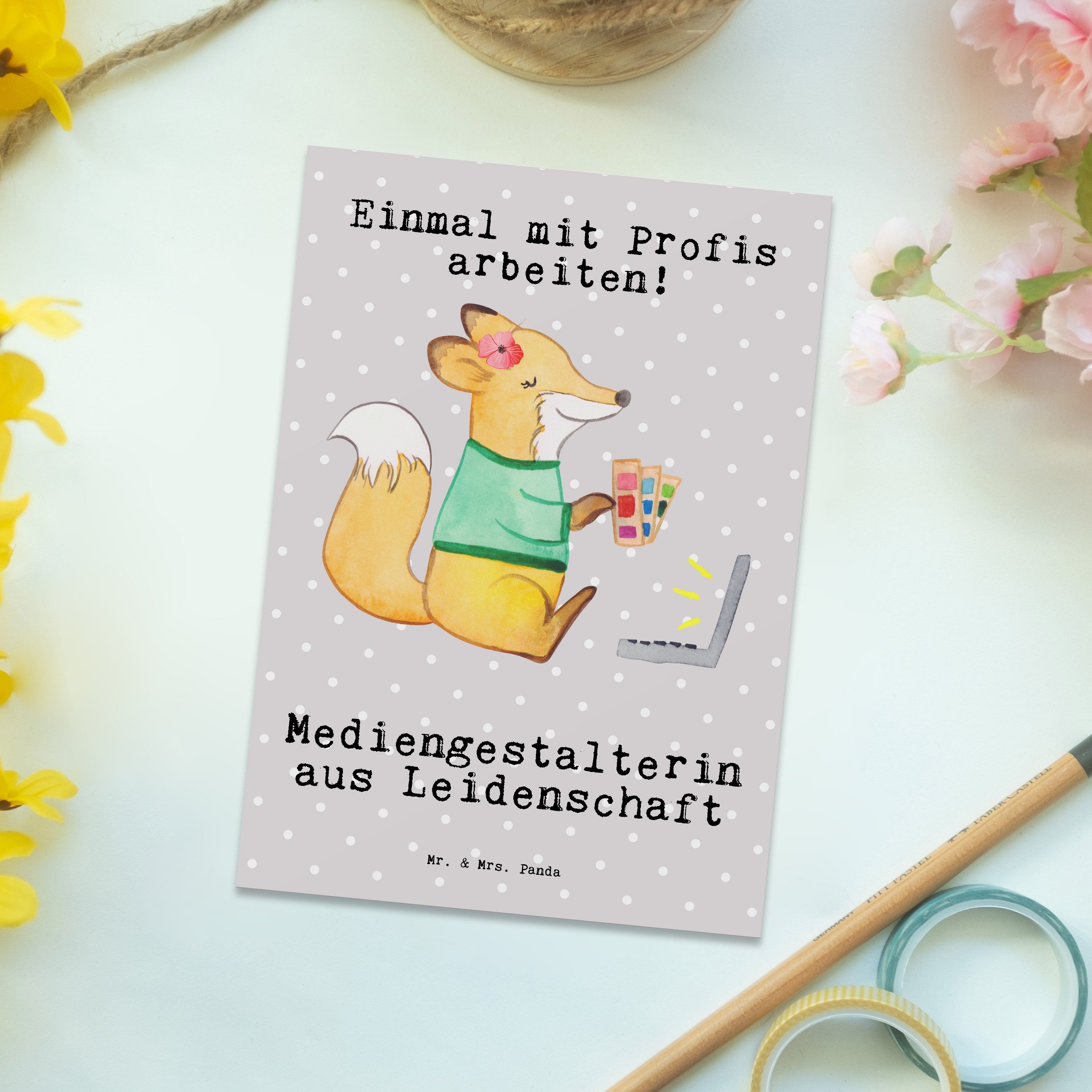 Mediengestalterin Grau Mr. Ansicht & - Geschenk, Leidenschaft Mrs. Panda aus - Pastell Postkarte