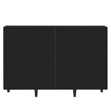 Merax Sideboard mit Spiegelelementen und geometrischem Trellis-Muster, Kommode mit vier Schubladen und Spiegelfront, Anrichte, Breite:147cm