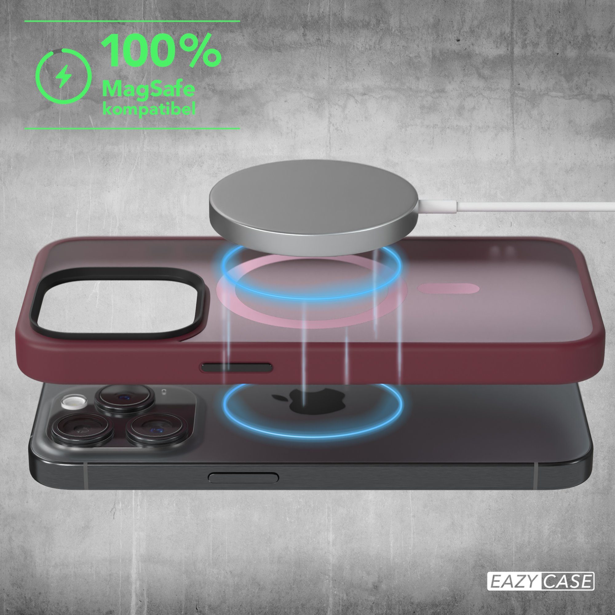 EAZY CASE Handyhülle Outdoor Case MagSafe Matt für Apple iPhone 15 Pro 6,1 Zoll, Handyhülle stoßfest Smart Case anti-kratz Outdoorcase Beere Bordeaux