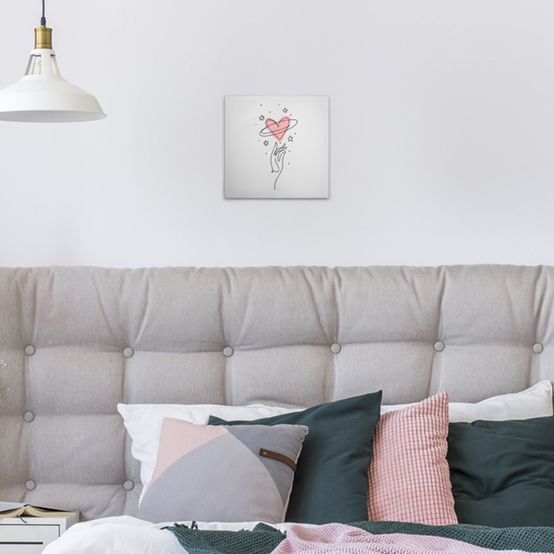 Tadessi Leinwandbild Oneliner Herzen mit Hand Weiß Rosa versch. Größen, Gemälde