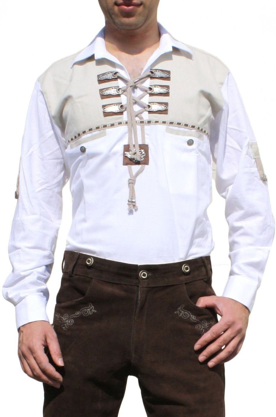 German Wear Trachtenhemd O39 Trachtenhemd für Lederhosen mit Verzierung weiß