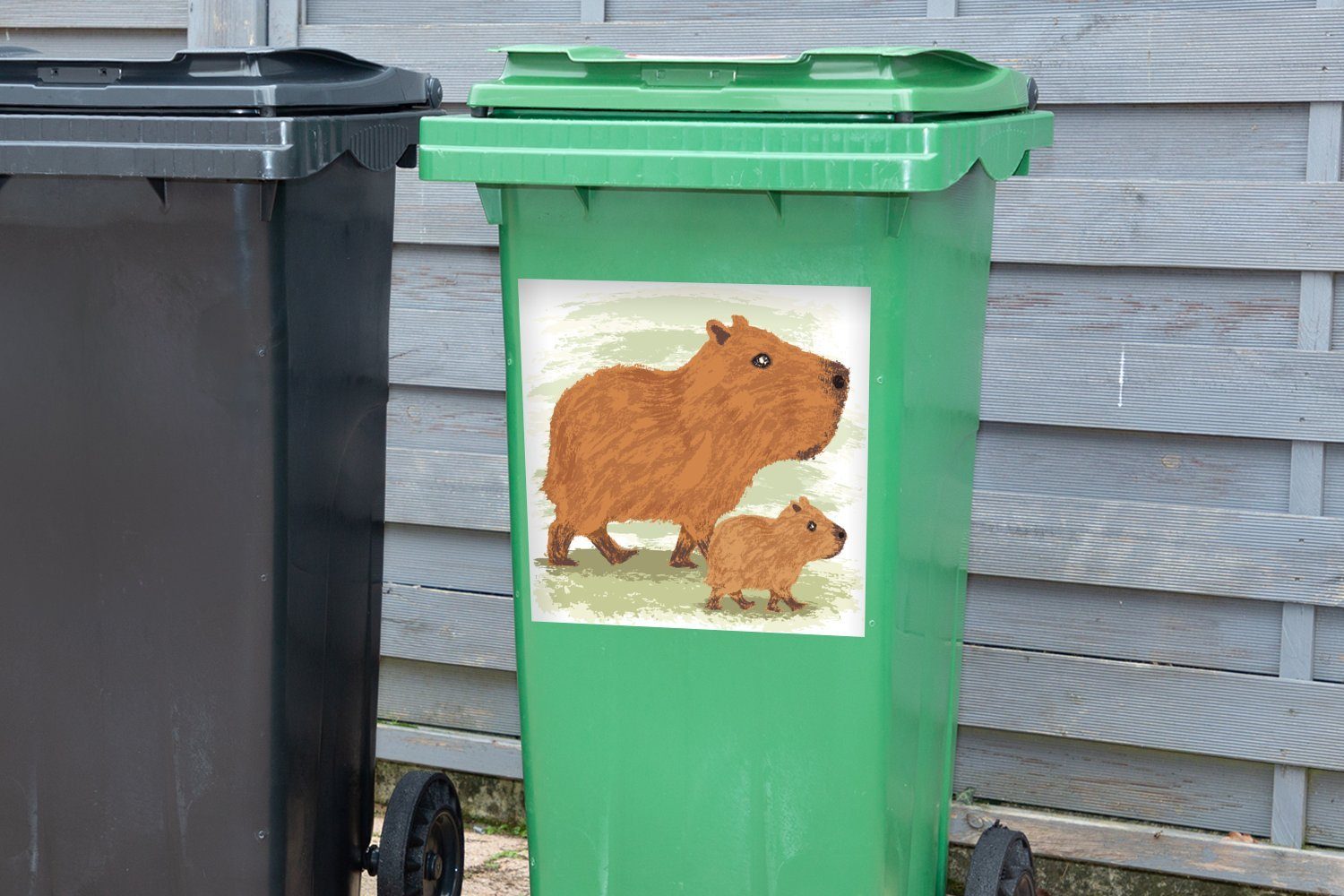 gezeichneten Mülleimer-aufkleber, Sticker, (1 Container, zwei St), Abfalbehälter Mülltonne, von Illustration MuchoWow Wasserschweinen Wandsticker
