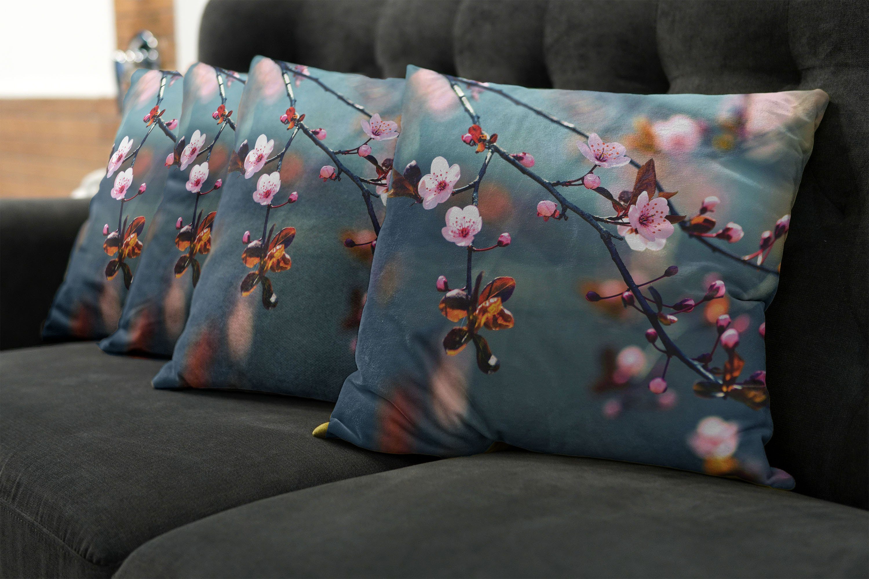 Accent (4 Blooming Sakura Modern Digitaldruck, Blumen Kissenbezüge Stück), Abakuhaus Doppelseitiger Natur