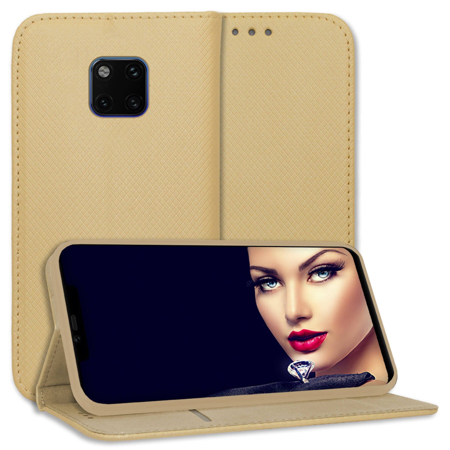 mtb more energy Smartphone-Hülle Smart Magnet für Huawei Mate 20 Pro, Gold, Bookstyle Klapphülle Cover Wallet Case aus Kunstleder