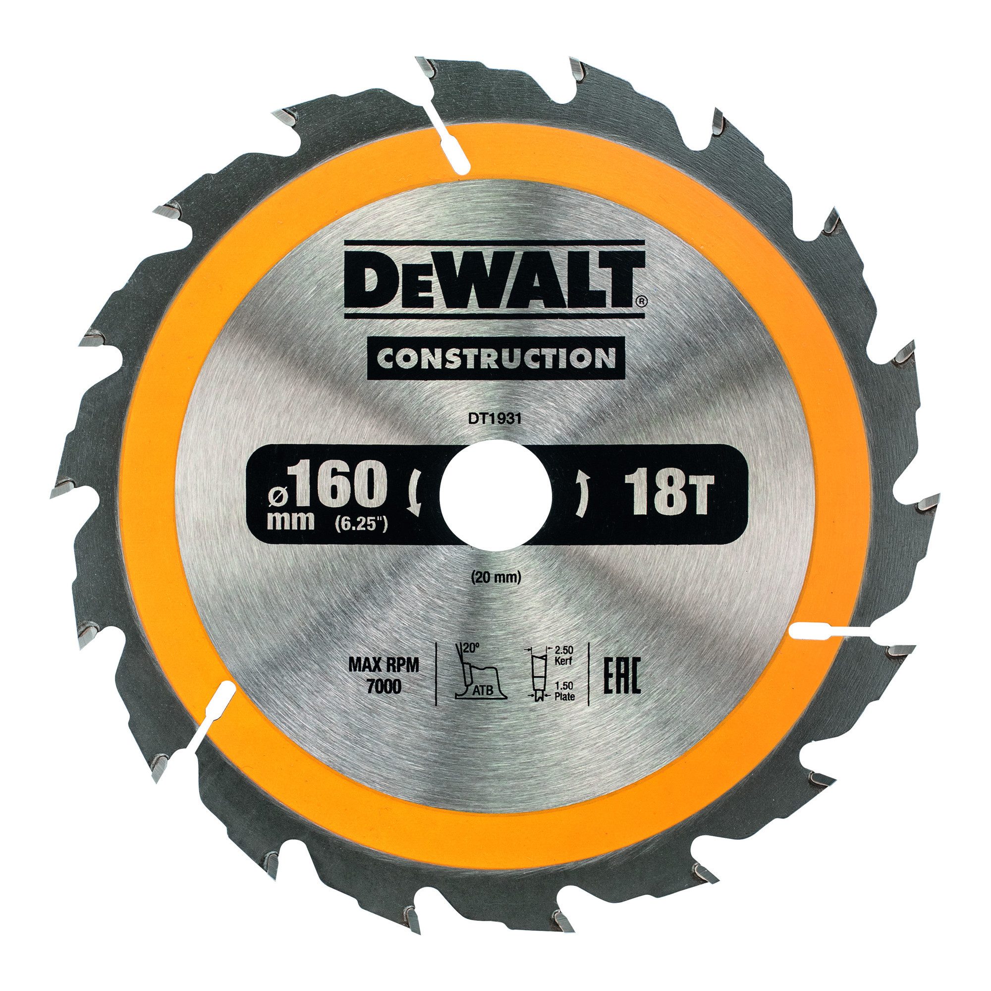 DeWalt Kreissägeblatt DEWALT Kreissägeblatt Handkreissäge 160/20 mm 18WZ DT1931-QZ