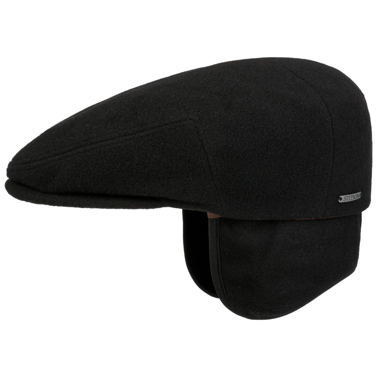 Stetson Flat Cap (1-St) Ohrenschutz mit Schirm, Made in the EU schwarz