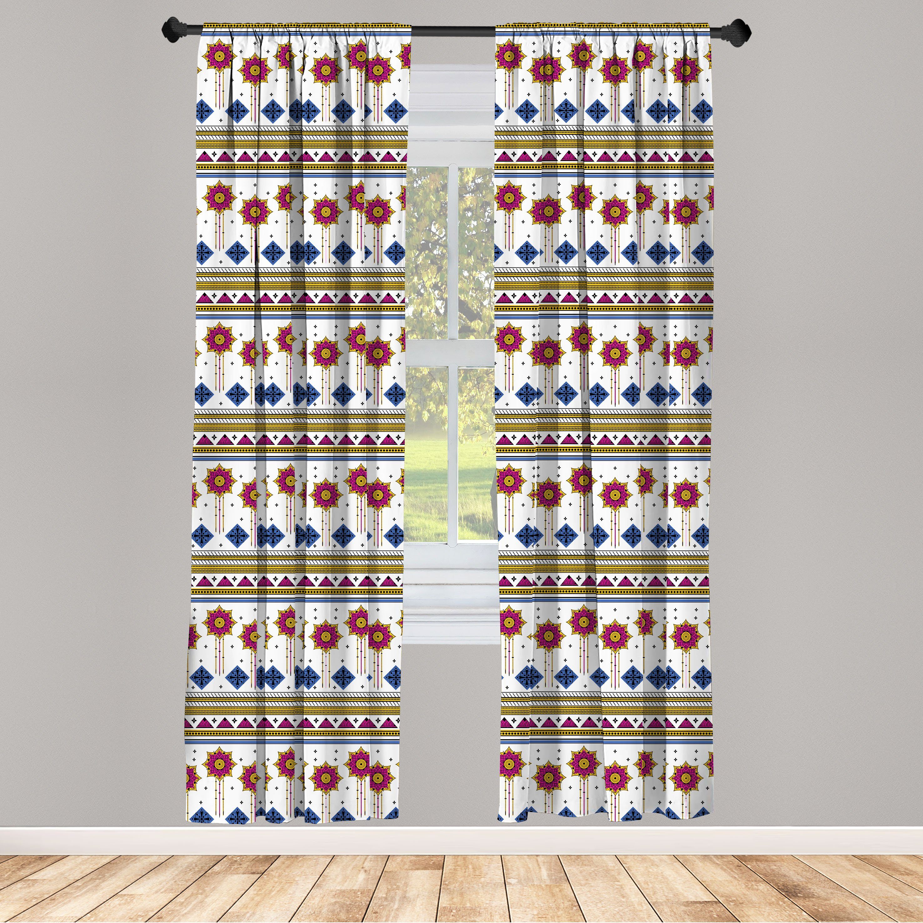Gardine Vorhang für Wohnzimmer Schlafzimmer Dekor, Abakuhaus, Microfaser, Stammes Maya Folkloric Kultur | Fertiggardinen