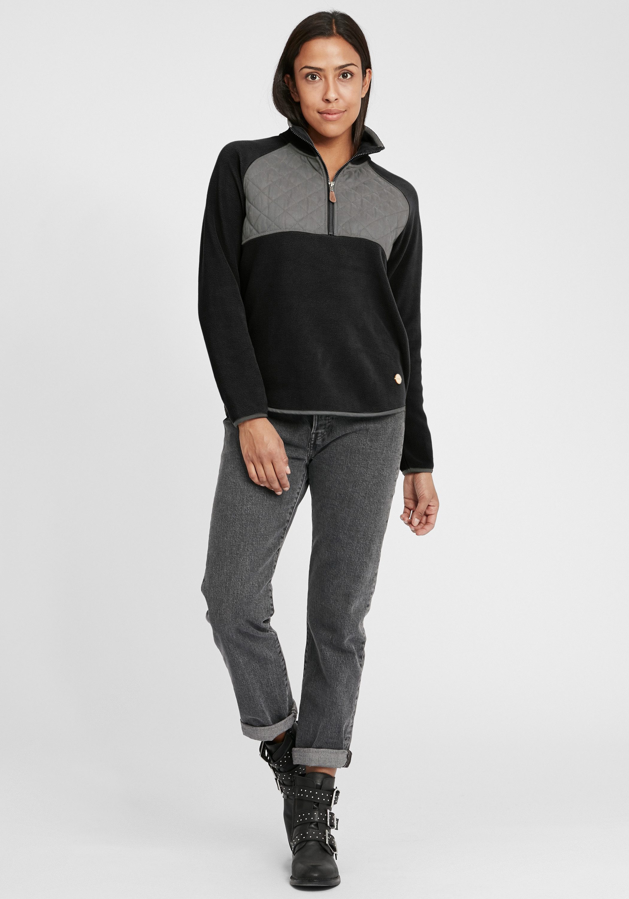 OXMO Sweatshirt OXMalita Fleece Troyer mit Stepp-Detail günstig online kaufen