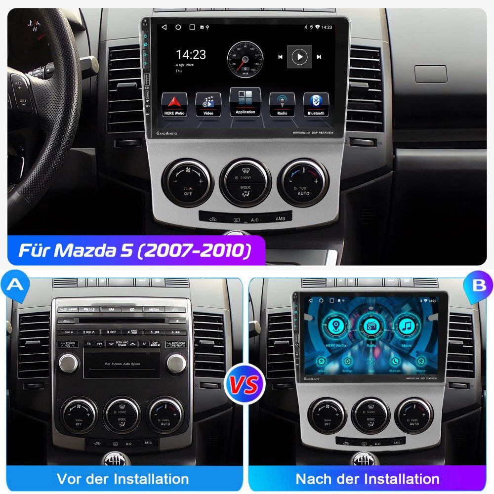 ESSGOO Für Mazda 5 V 2005-2010 Android 15 USB Apple Carplay Type-C Autoradio (RDS, Digitalradio (DAB), FM, AM, Carplay Android Auto GPS Navi WIFI BT) – Bild 4 von 5