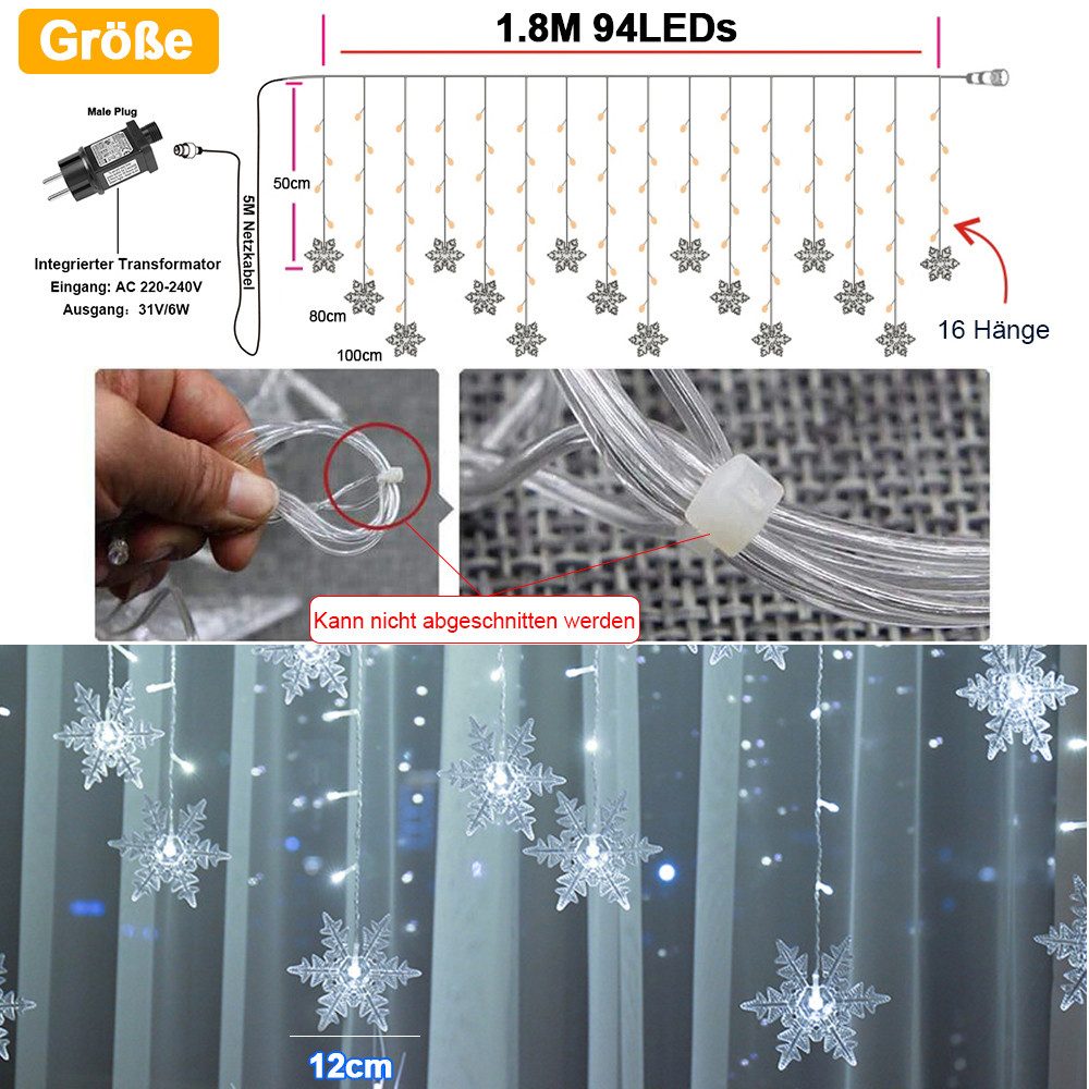Qualra LED-Lichtervorhang Weihnachts LED Schneeflocken Lichterkette, 8 Modi günstig online kaufen