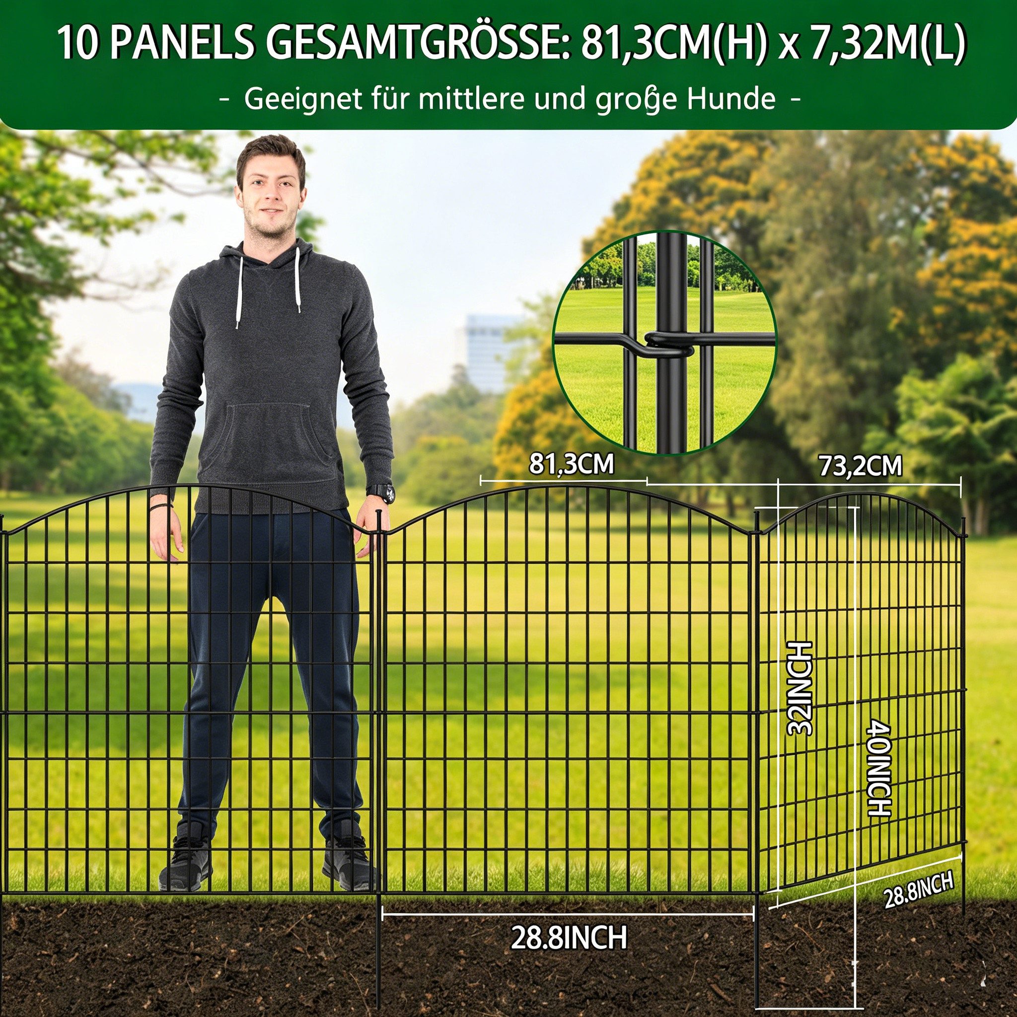 GarveeMore Gartenzaun Freien Stücke ohne Tür, Metall Gitterzaun aus Zaunelementen, (10-St)