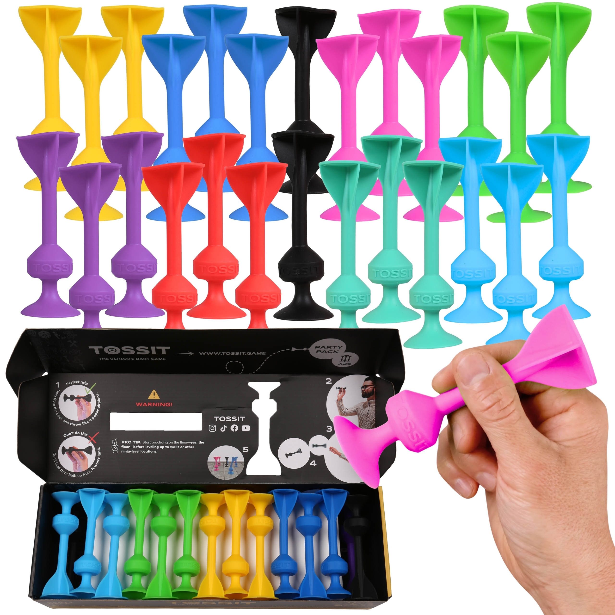 Sarcia.eu Spielesammlung TOSSIT Party-Set – Dartspiel mit Silikon-Saugnäpfen, 26 Wurfpfeile