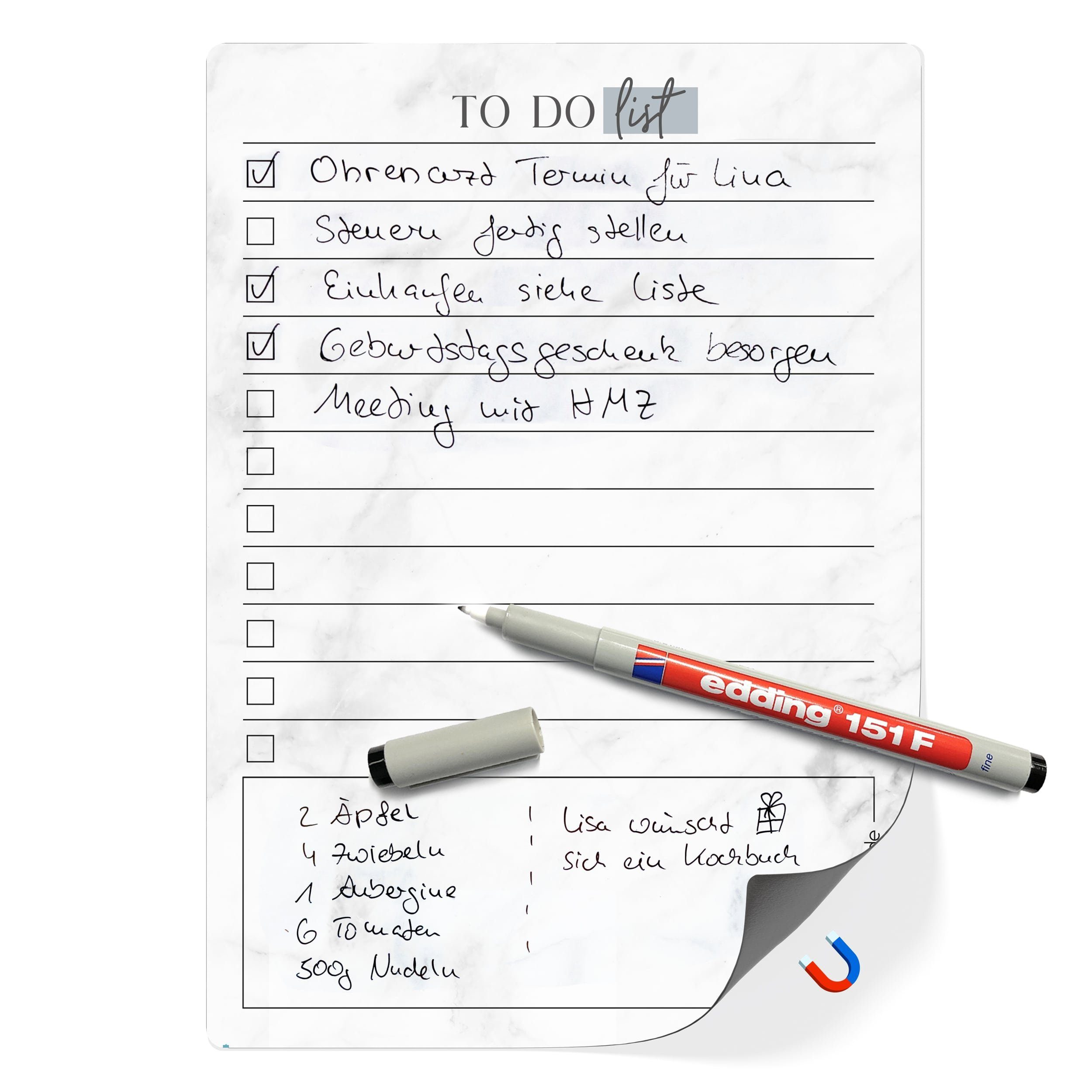 TOBJA Magnettafel A5 To-Do Liste magnetisch +1 Stift, Inkl. Markenstift - to do liste abwischbar