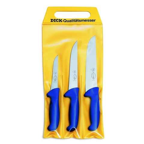 F. DICK Ausbeinmesser ErgoGrip 3-tlg, Ausbeinmesser 13cm Stechmesser 18cm, Blockmesser 21 cm