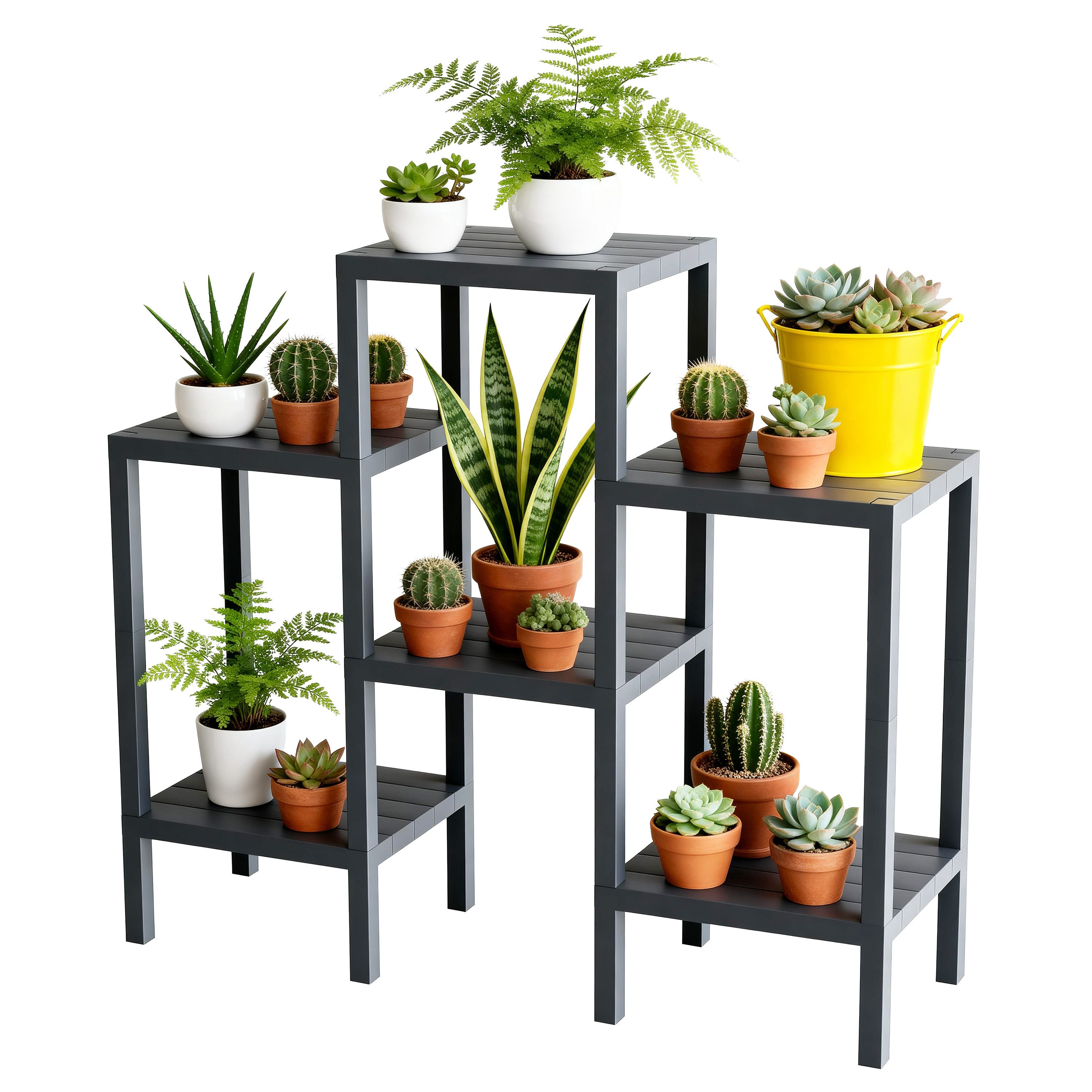 Ribelli Blumenständer 6-Etagen Pflanzenständer Kunststoff Mehrstöckig Blumenregal, DIY Pflanzentreppe Balkon, Deko Wohnzimmer, Garten, Terrasse und Büro