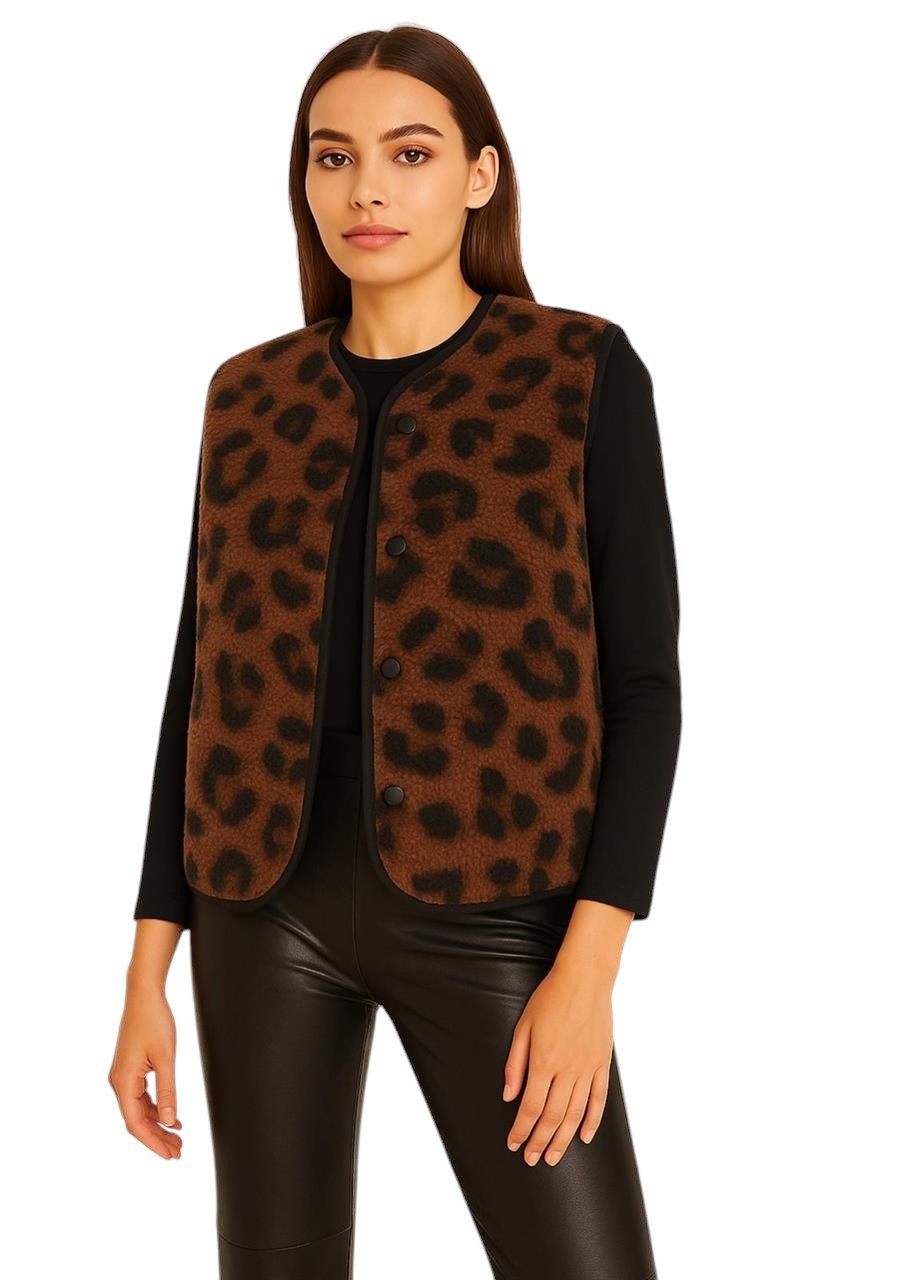 Worldclassca Fellimitatweste Worldclassca Teddy Weste Warm Kuschelig Leopard Optik Kurz Ärmellos Neue Kollektion - Stilvolle und gemütliche Mode für Damen