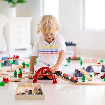 Kurtzy Greifling Holz Zug Set mit Magnet und Aufbewahrungsbox (1-tlg), Wooden Train Set with Magnet and Storage Box