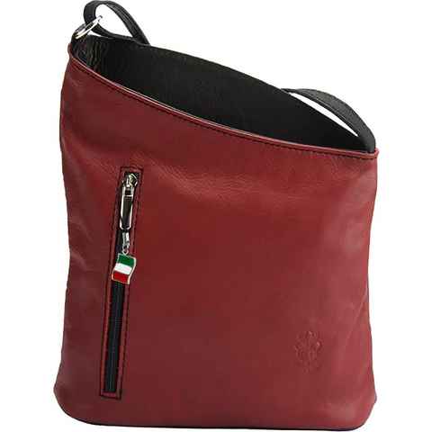 FLORENCE Schultertasche Florence Umhängetasche Schultertasche (Umhängetasche), Damen Leder Umhängetasche, Schultertasche, rot, schwarz ca. 22cm