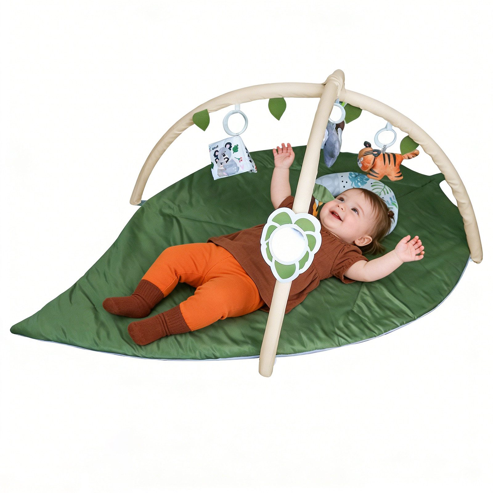 JEOBEST Spielbogen Kriechende Decke für Kinderzimmer, Rutschfeste Bodendecke, Blattform, Spieldecke Baby Gym Activity Decke mit 6 Abnehmbare Spielzeuge