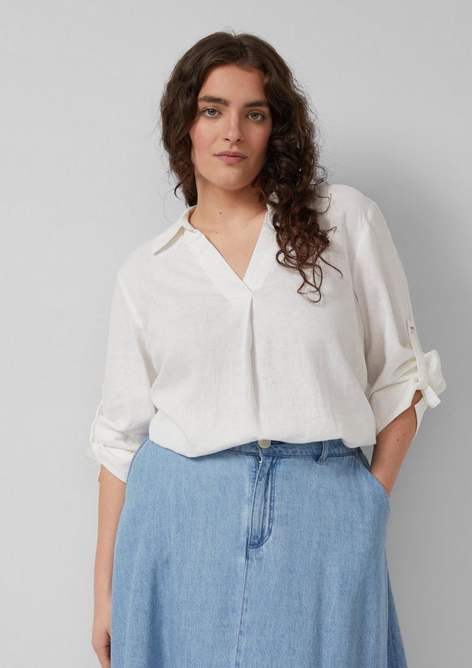 s.Oliver Kurzarmbluse Bluse Leinenmix-Bluse mit 3/4-Ärmeln und Turn-up