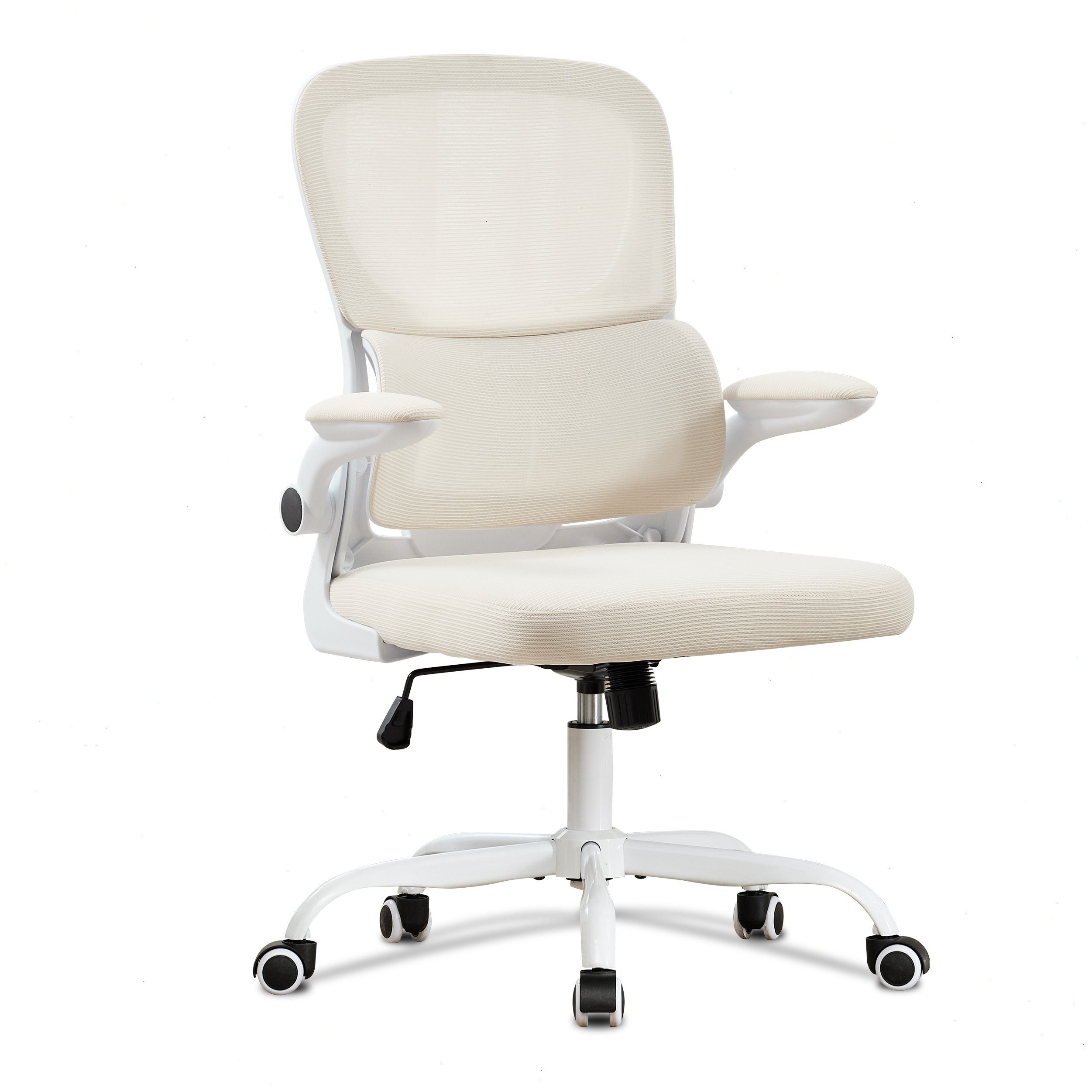 UEV Bürostuhl UEV Bürostuhl Ergonomisch Schwarz/Beige (Gaming-Stuhl, Drehstuhl, Schreibtischstuhl mesh mit Lendenwirbel), 90° hochklappbare Armlehne,bis 150 kg belastbar