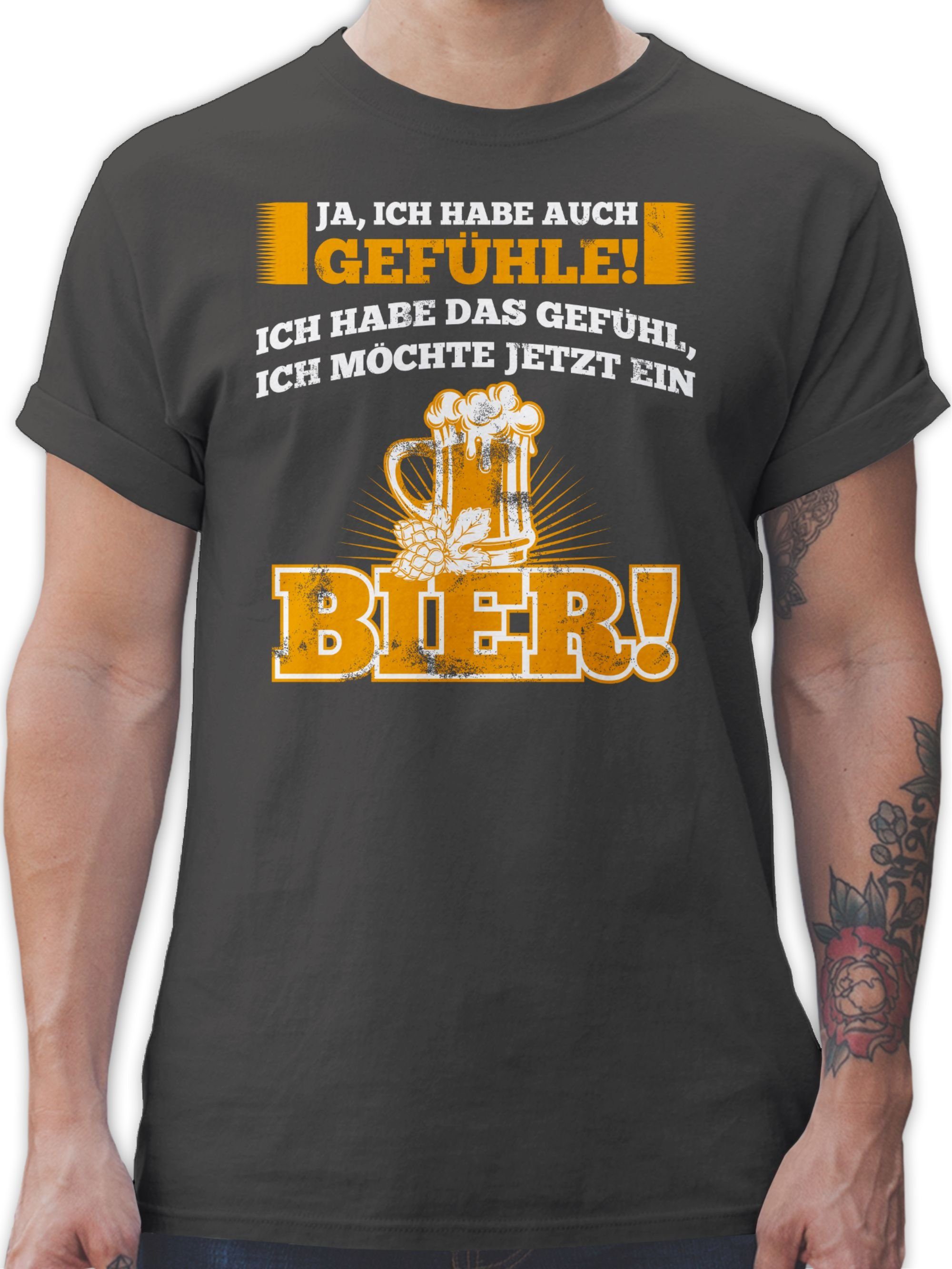 Shirtracer T-Shirt Ja ich habe auch Gefühle - Bier Sprüche Statement mit Spruch 3 Dunkelgrau