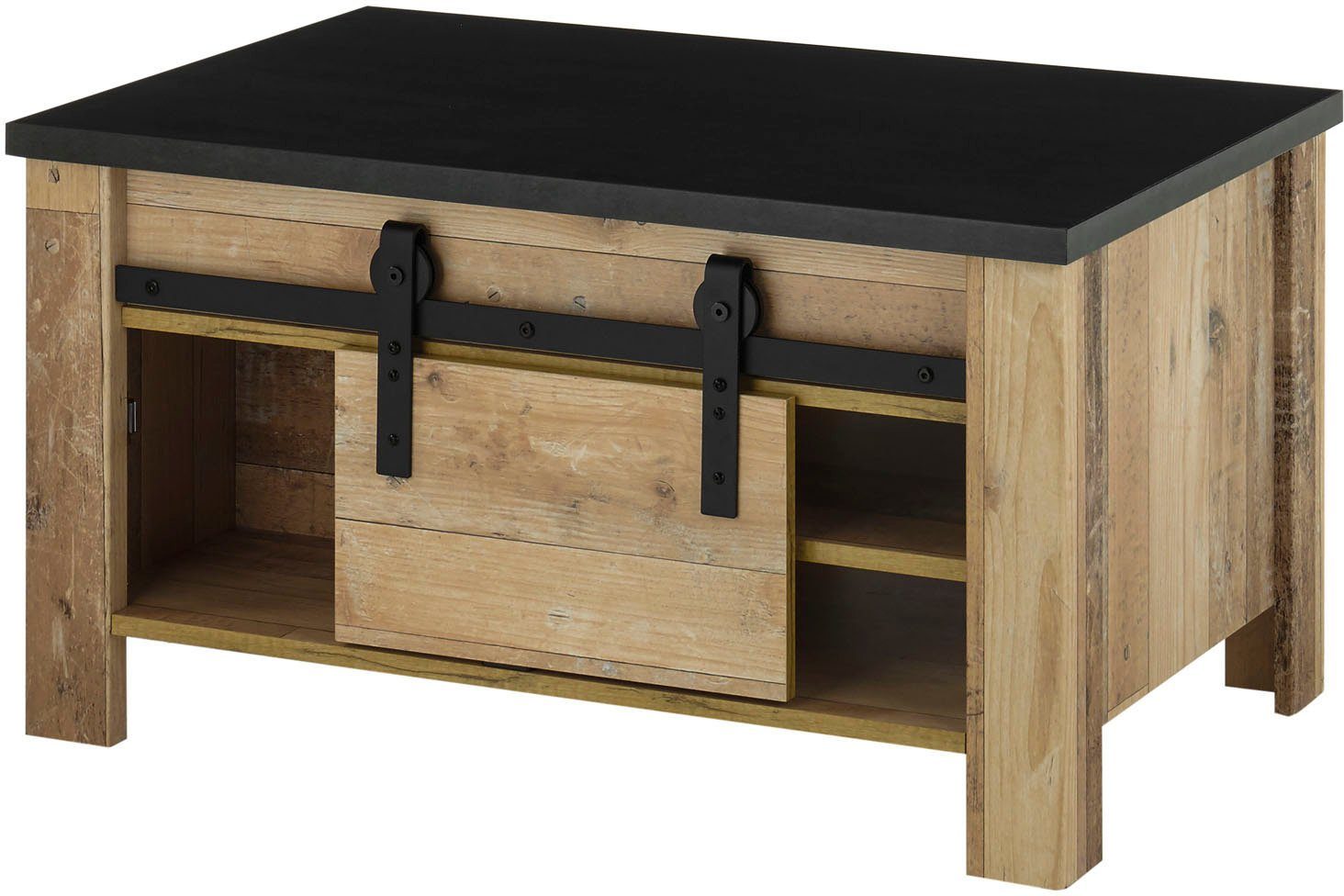 Home affaire Couchtisch SHERWOOD, modernes Holz Dekor, mit Scheunentorbeschlag aus Metall, Breite 93 cm