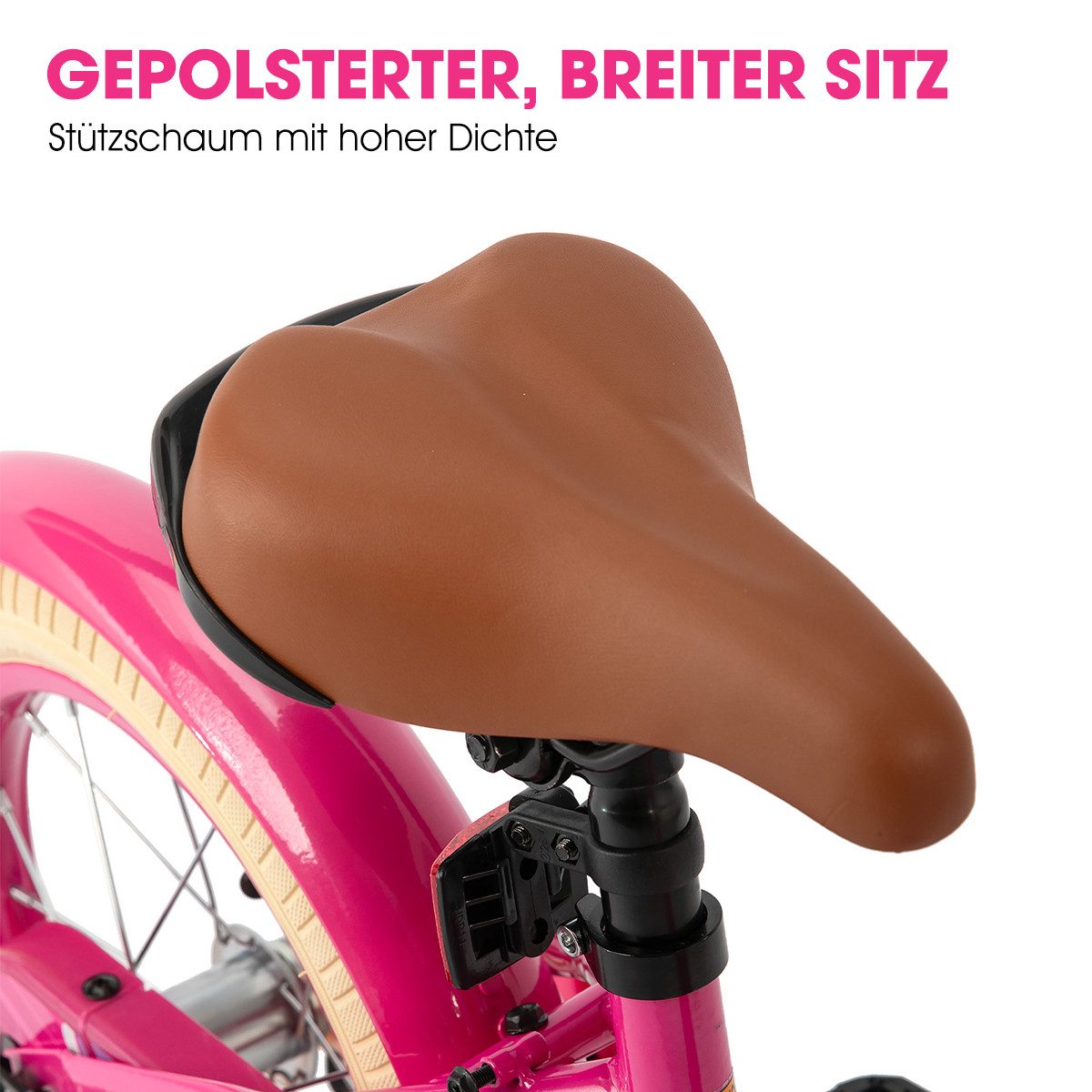 HILAND Kinderfahrrad Petal 12/14/16 Zoll Mädchenfahrrad, Kinderfahrrad für Mädchen, mit Korb und Stützrädern, Kotflügel, Hilfsrad, Fahrradklingel