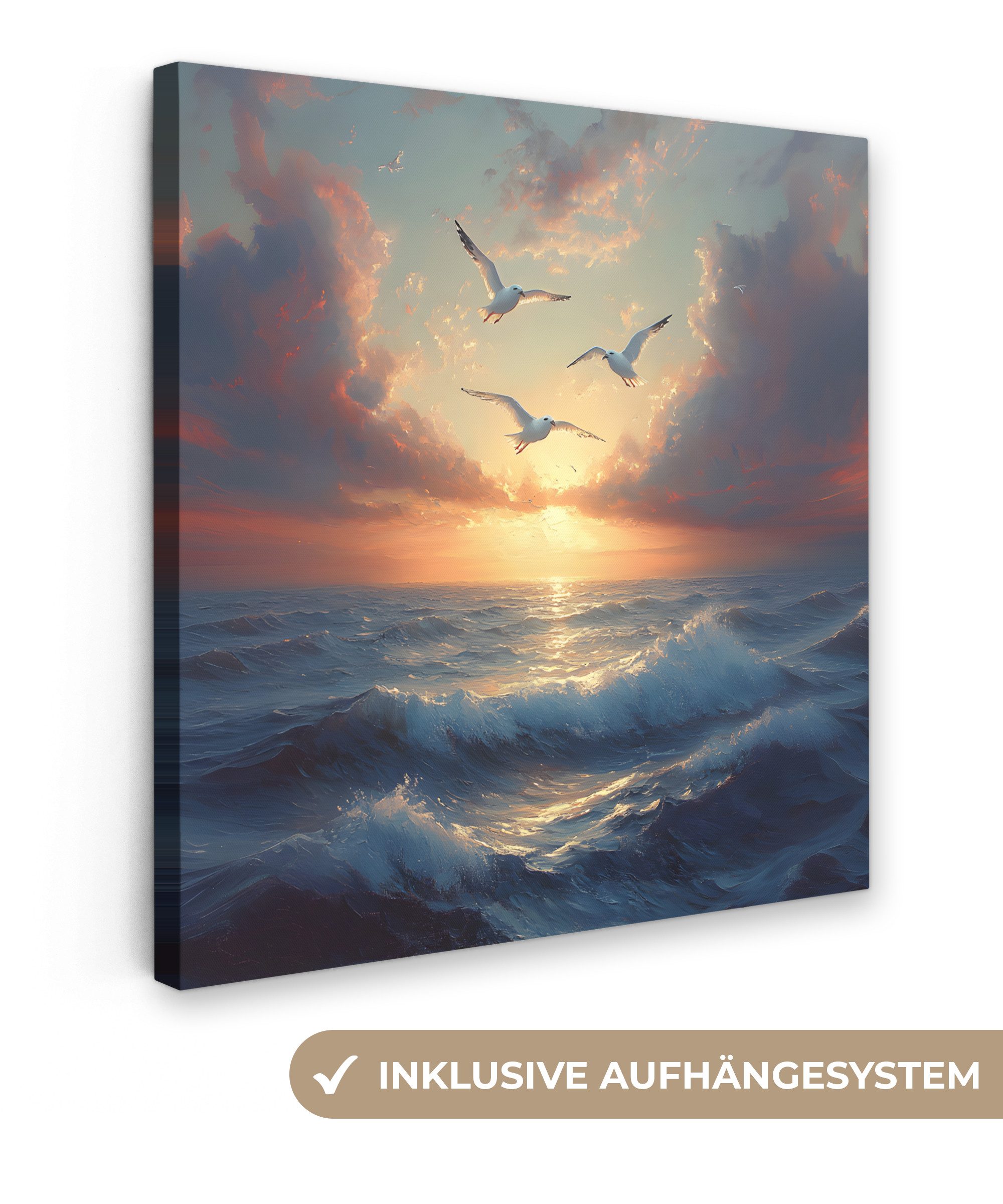 OneMillionCanvasses® Leinwandbild Möwen - Sonnenuntergang - günstig online kaufen