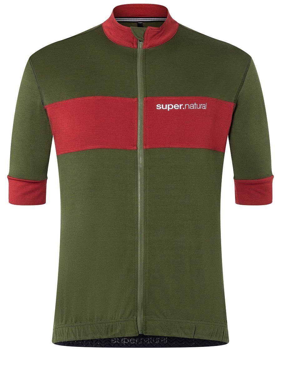 Green/Sun Rifle Logos Merino-Materialmix Fahrradtrikot SUPER.NATURAL CAMISA M mit GRAVIER Merino Tomato reflektierenden Dried Radtrikot