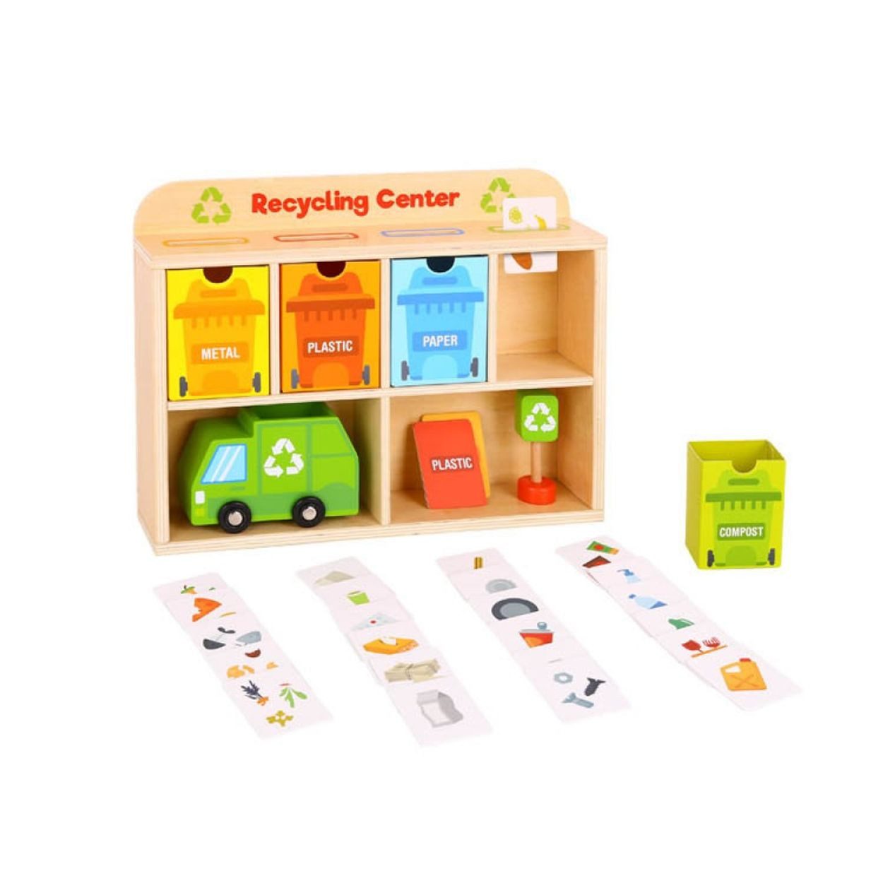 Tooky Toy Lernspielzeug Spielzeug Recycling Center, TY635A aus Holz, Recyclinghof, Müllauto