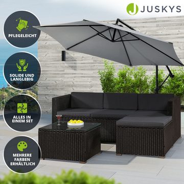 Juskys Gartenlounge-Set Punta Cana, (Set, Sitzgruppe), Polyrattan Sitzgarnitur mit 1 Tisch, 1 Sofa und 1 Hocker