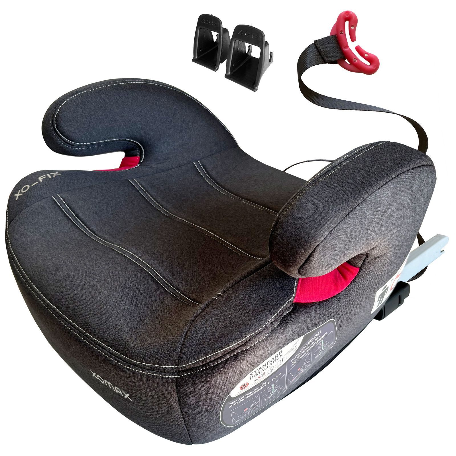 XOMAX Kindersitzerhöhung mit ISOFIX für 6 bis 12 Gruppe 2/3 mit Armlehnen ECE R129 Zeichen, ab: 6 Jahren, bis: 12 Jahren