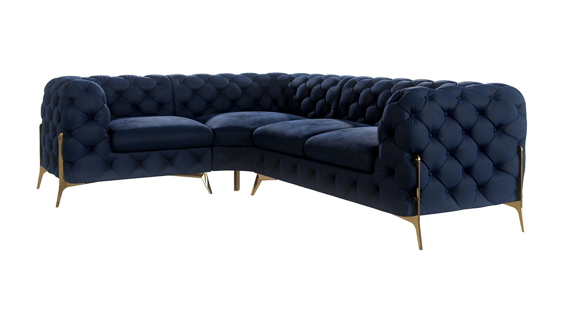 S-Style Möbel Ecksofa Chesterfield Ashley mit Goldene Metall Füßen, Die Eckeinheit kann entweder rechts- oder linkshändig sein, mit Wellenfederung Marineblau