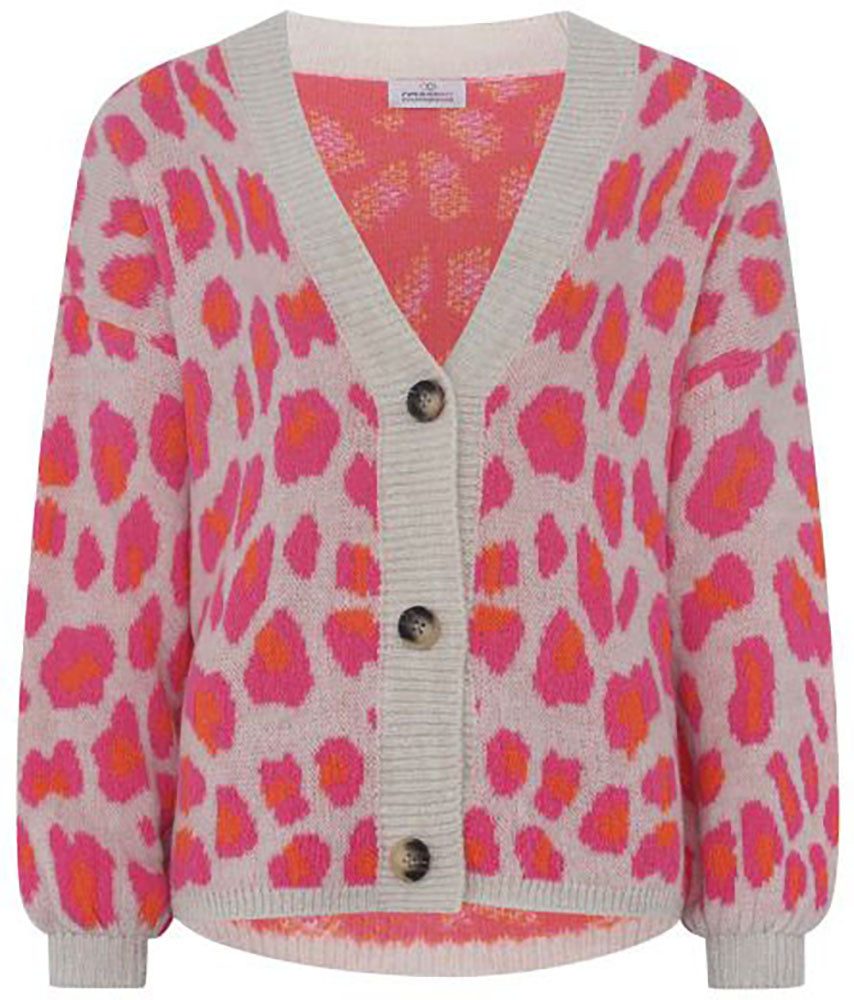 Zwillingsherz Strickjacke "Big Leo" One Size, Animal-Muster, Langarm, Knöpfe, tiefer V-Ausschnitt
